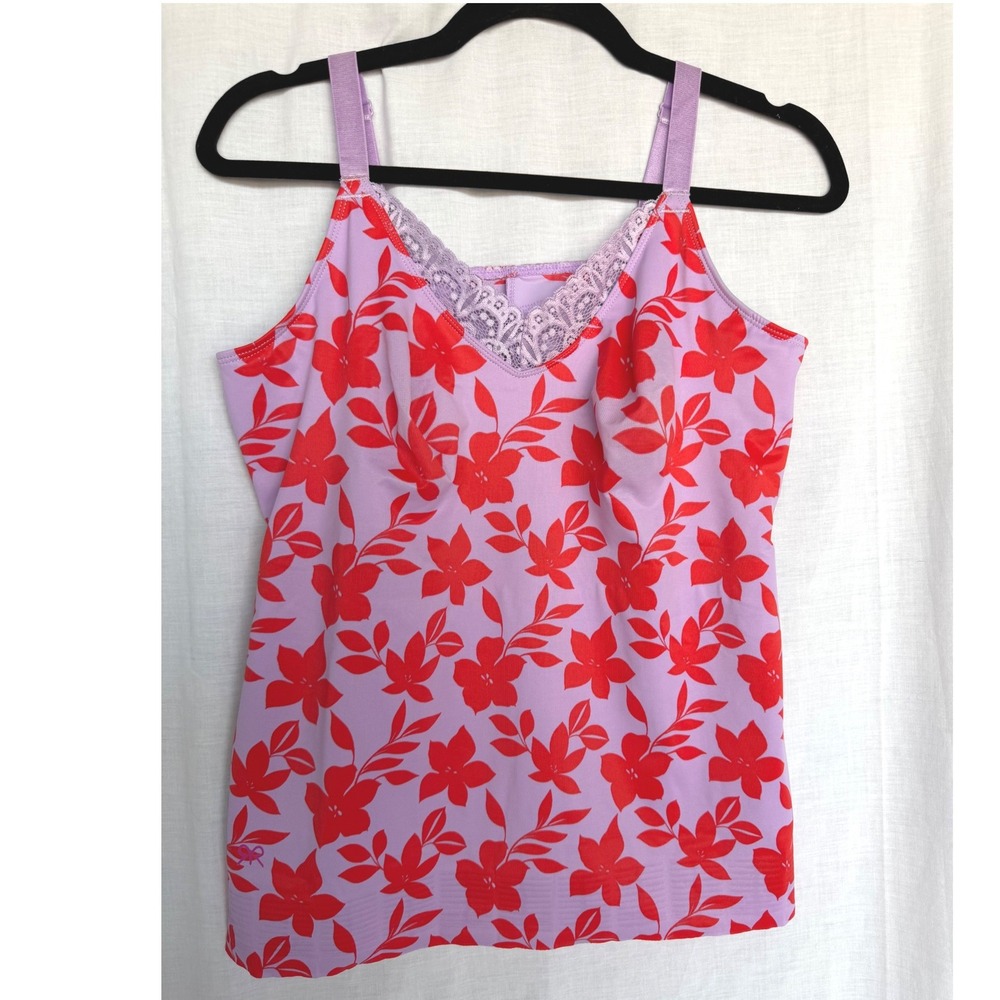 Ruby Ribbon Camisole Purple Red Floral Lace Trim Shapewear Layering Women 40